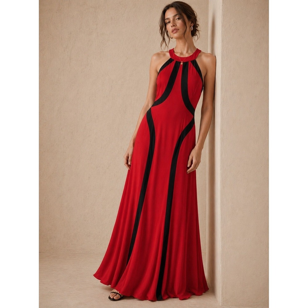 Faviana Evening Prom Gown Dress Womens Size 2 Red Black Jersey Racerback Maxi